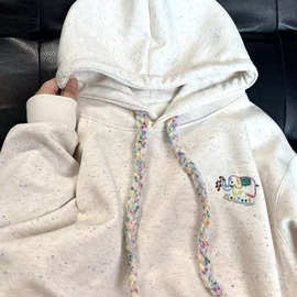 连帽卫衣女加绒秋冬versize华棉华棉o点点新款彩色小象薄款雪尼尔