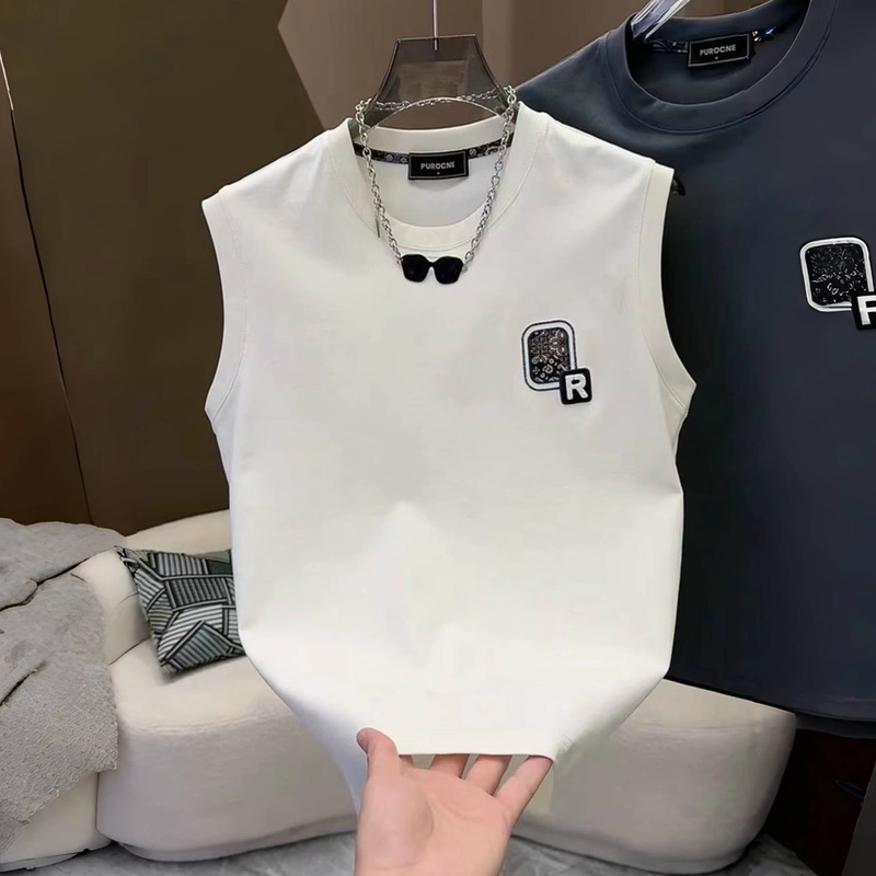 2026 Summer New Trendy Brand Letter Print Sleeveless T-Shirt Men's Fashion Trendy Pure Cotton Sports Vest