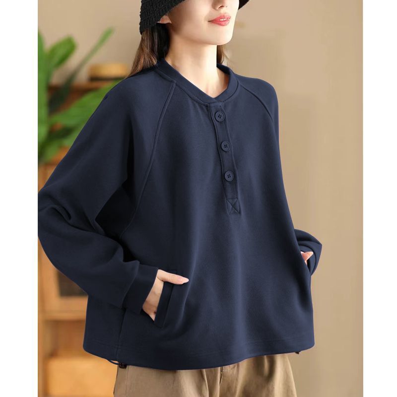 Autumn and Winter Cotton Large Size Sweatshirt for Women Loose Casual Fat Literary Slimming New Pullover Round Neck Jacket Top for Women