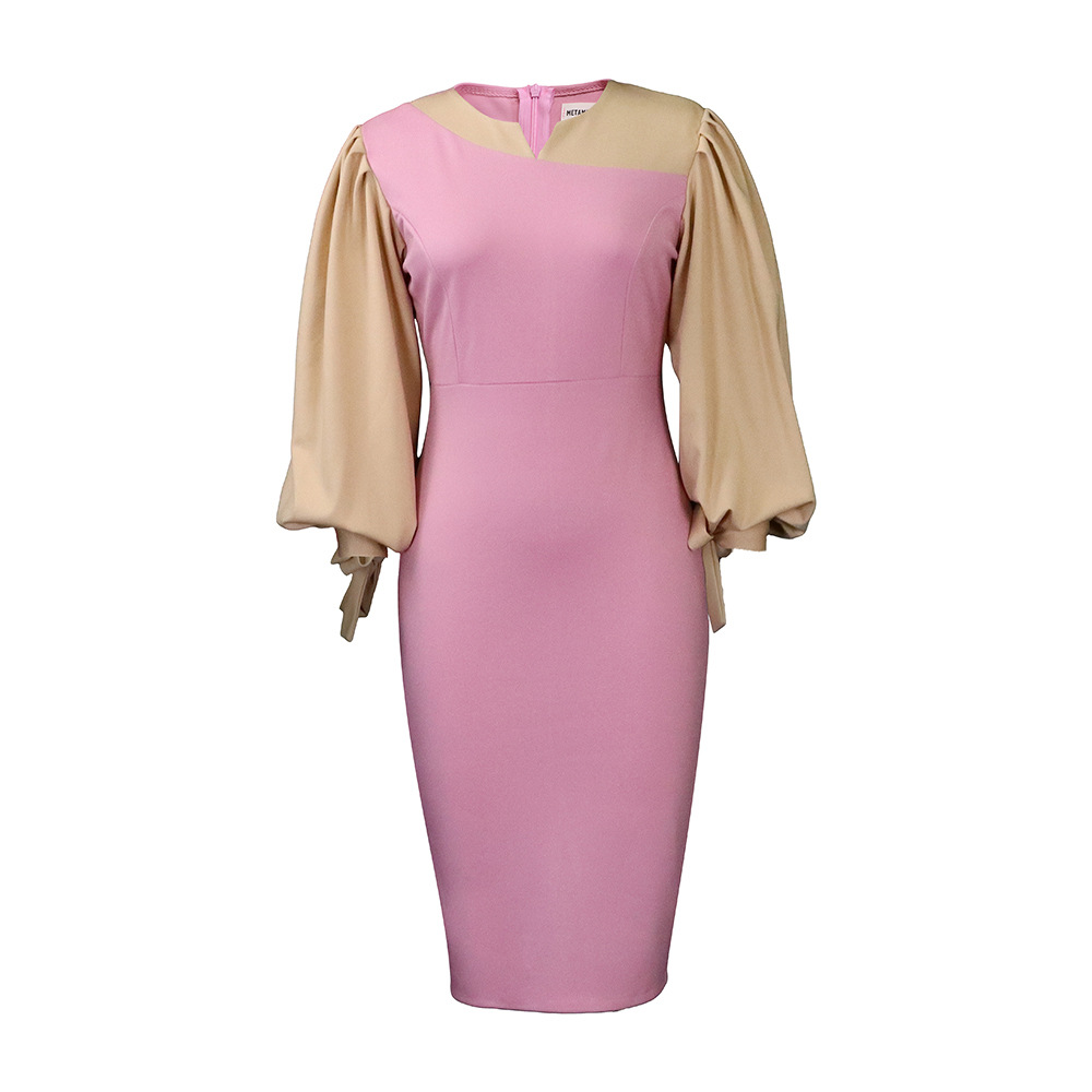 Plus Size Womens Color Block Long Sleeve Dress Elegant Casual Style for Autumn Winter Ready to Ship