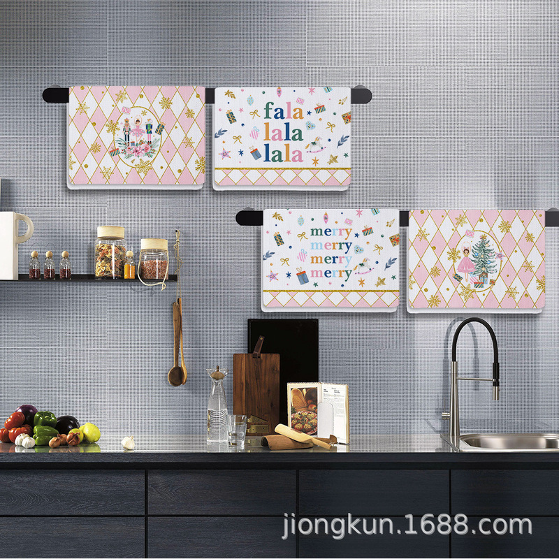 Amazon Christmas pink princess and knight towel cross-border printing home kitchen towel factory direct sales