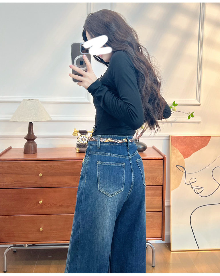 Quần jean nữ ống loe cạp cao co giãn, denim lót lông cừu mùa đông — Màu xanh vàng đen kéo dài, Quần xanh đen vàng, Retro màu xanh chín điểm, Vàng đen xanh chín điểm chi tiết 21