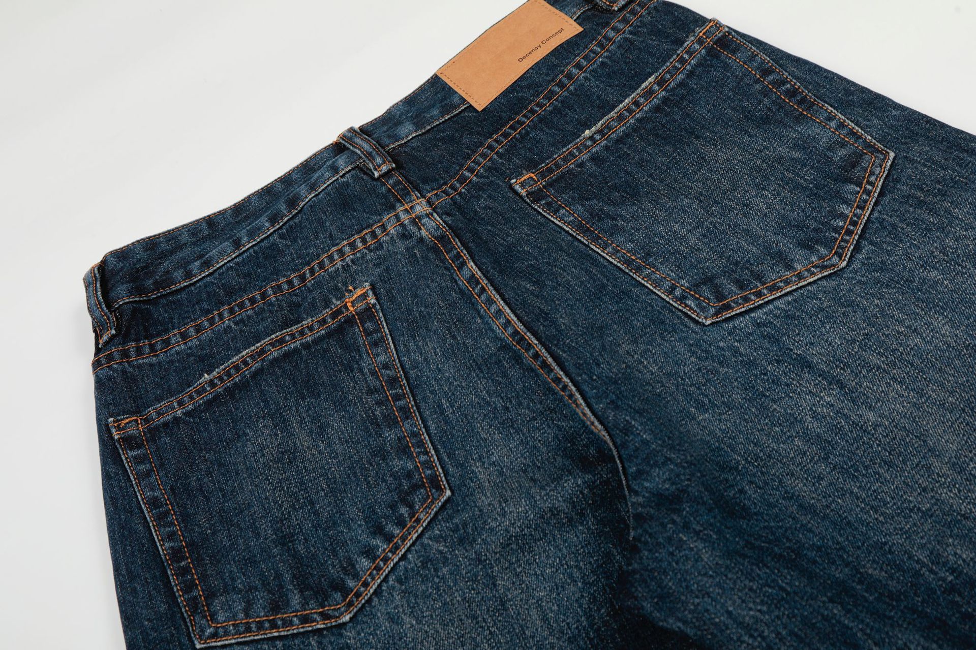 Men's Loose Fit Straight Leg Jeans Deep Blue Denim King Whisker Pattern High Street Style High End Feel_viptrois.com