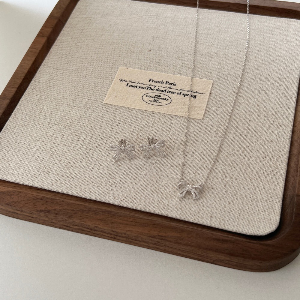 4g Weight Zircon Inlay Material Earrings, Necklace Classification Earrings + Necklace Quantity Holiday, Daily Occasion 925 Sterling Silver Material Bow Knot Pattern Women's Gender Plating, Inlay Design Elegant, Streetwear Style 925 Sterling Silver Zircon Plating Inlay Bow Knot Earrings Necklace 13