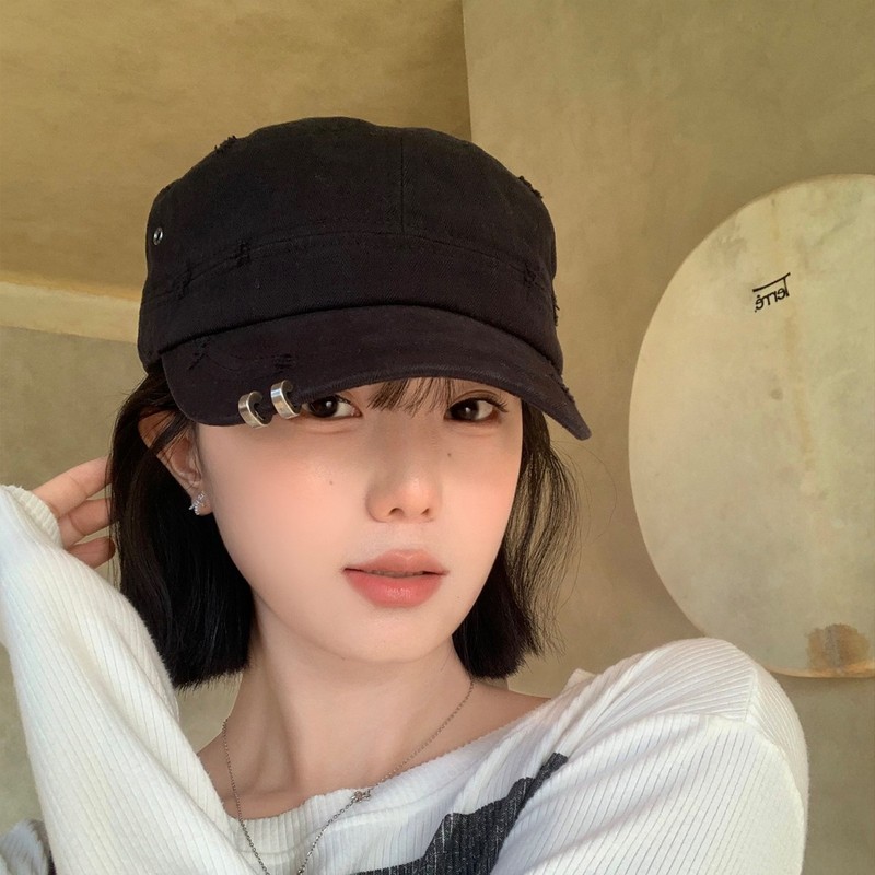 韩系做旧破洞黑色棒球帽女加大加深宽帽檐显脸小复古百搭鸭舌帽子|undefined