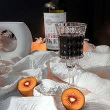 叁克拉透明浮雕玻璃高脚杯子 家用复古红酒酒杯 优雅香槟杯冷饮杯