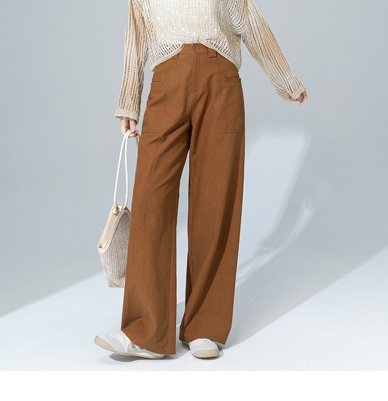 Quần jean nữ cạp cao ống rộng dáng suông chất cotton Tencel mềm mại — Màu bí ngô chi tiết 2