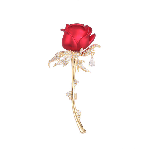 Korean retro atmospheric zircon corsage high-end zircon pin coat coat jewelry red rose brooch for women