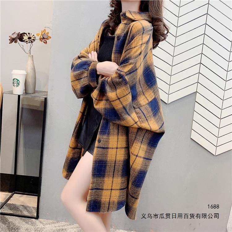 Women's plaid shirt long coat, trendy ins 2026 spring new style, loose, brushed, vintage Hong Kong style long-sleeve coat Women's plaid shirt long coat, trendy ins 2026 spring new style, loose, brushed, vintage Hong Kong style long-sleeve coat