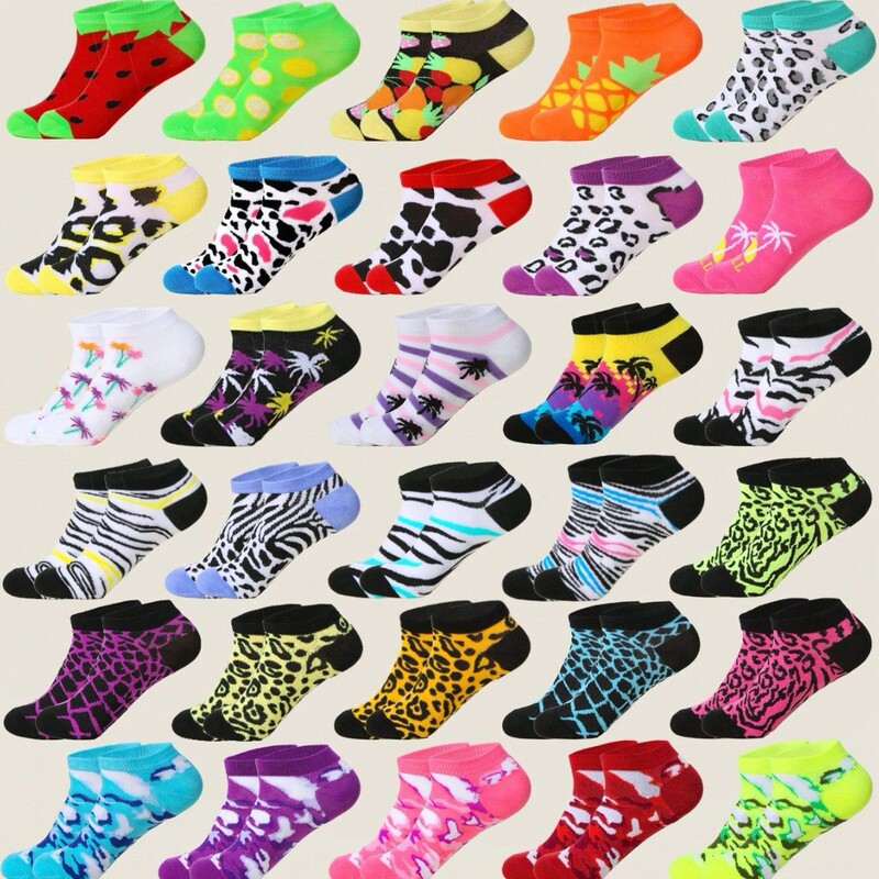 Cross-Border Socks Spring and Summer Women's Ankle Socks Mixed Link Ins Trendy Cartoon Oil Painting Pixel Low-Cut Socks