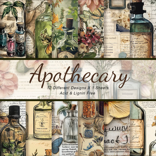 12 Pieces of Retro Herbal Experiment Handbook Material Paper Pharmacist Tool Decorative Pattern Background Paper Scrapbooking Collage