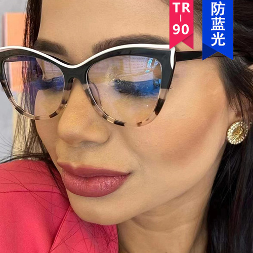 Cross-border large-frame anti-blue light glasses frame TR90 personalized splicing contrasting color stroke hot girl decoration street shooting flat mirror for women