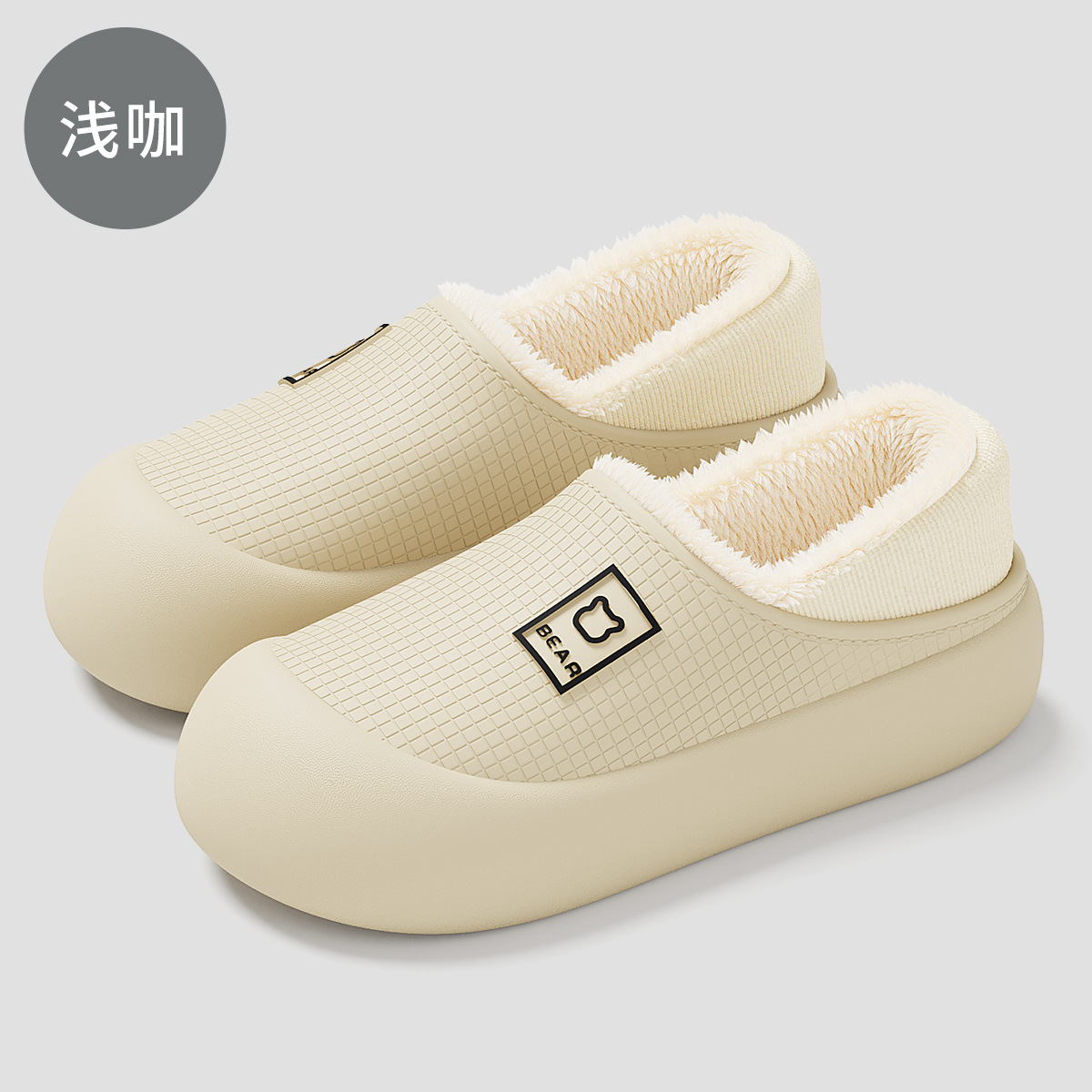 Zapatillas de algodón impermeables para mujer en casa de invierno interior antideslizante bolsa de oso de peluche talón fondo grueso zapatos de algodón para hombres invierno al por mayor