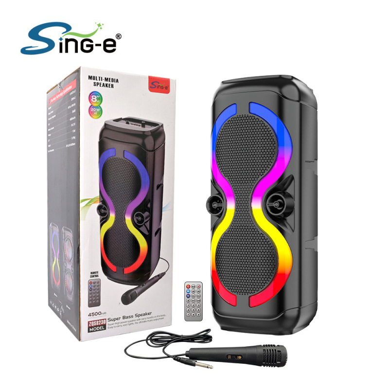 SING-E ZQS-8230 デュアル 8inch Bluetooth スピーカーは、FM 多機能スピーカー RGB ライトとマイクを挿入できます|undefined