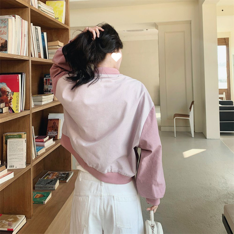 H8A粉色短款棒球服外套女春秋2025新款小个子百搭|undefined