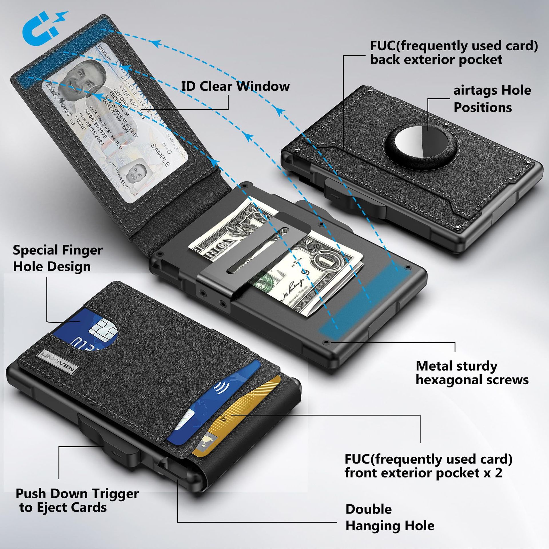 Amazon RFID anti-magnetizado cartera de flip para hombres caja de tarjetas de crédito simple AirTag bolsa de tarjetas de cuero