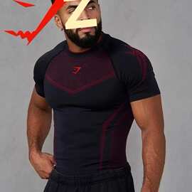 GYMSHARK新款健身T恤男夏季运动速干紧身衣弹力训练短袖男肌肉鲨