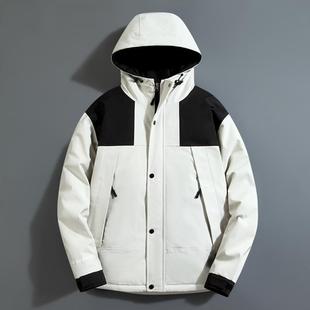 Colorblock Charge Clothes Korean Men's Couple Light Panel Hooded School Coat Down Jacket White Duck Down Jacket