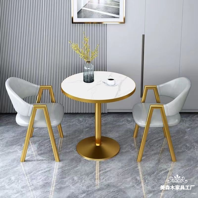 Nordic Style Meeting Table and Chair Set for Reception, Simple Small Apartment Milk Tea Shop Sales Office Balcony Leisure Small Round Table