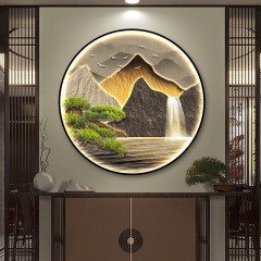 新しい中国風の円形玄関装飾絵画、流れる水が富を生み出す、玄関ドア、廊下、通路、風景画、茶室吊り絵画、壁画