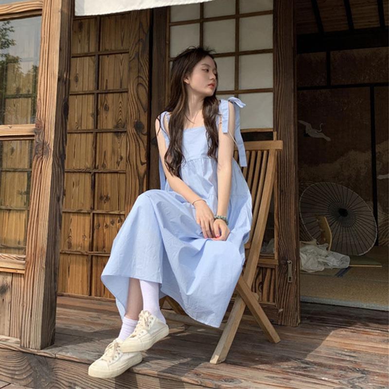 Cross-Border White Suspender Skirt Summer New Style Small Fresh Bow Tie Mid-Length First Love Skirt Dress for Women