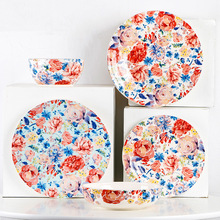 美式陶瓷餐具创意西餐盘家用面沙拉水果零食盘手绘花卉装饰盘子