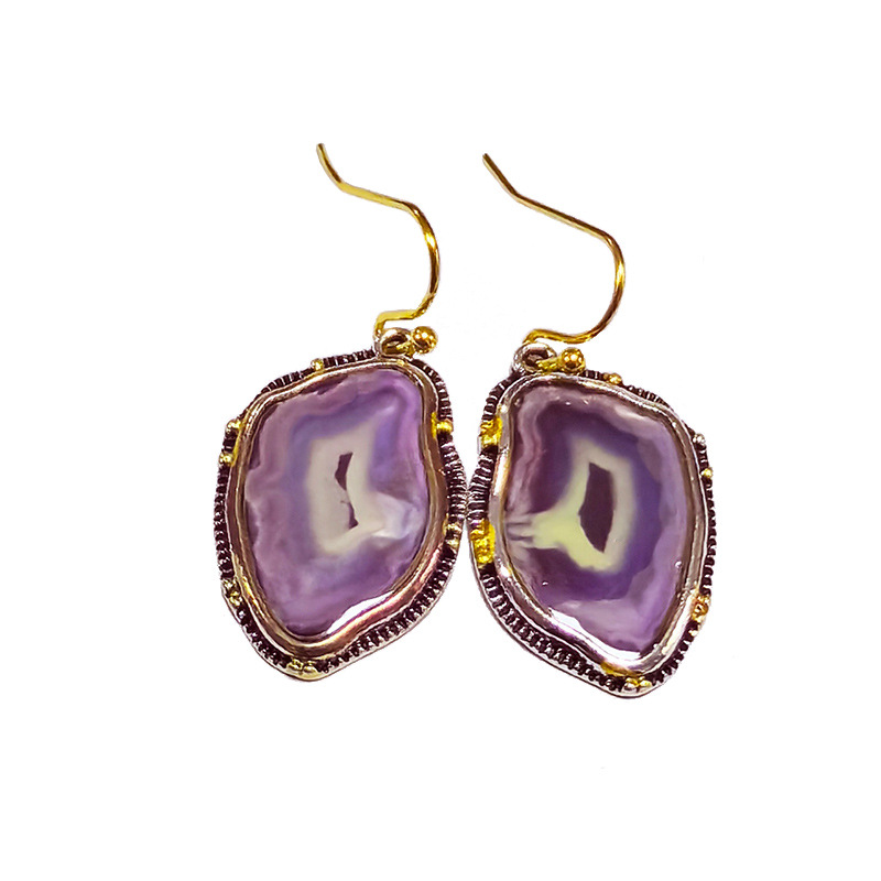 跨境流行复古仿紫水晶玛瑙耳环 渐变色结婚珠宝耳环首饰