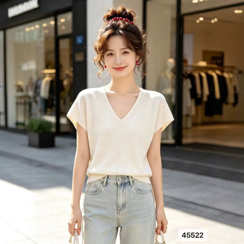 Fashionable and simple off-shoulder linen collar lace trim blouse with shiny thread and micro-cutout design, versatile top