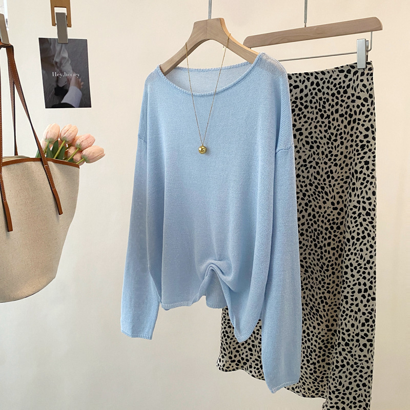 25 Summer Dress New Product Island Imported Paper Yarn One-character Collar Curl Long-sleeved Blouse Sunscreen Jacket Z807 25 Summer Dress New Product Island Imported Paper Yarn One-character Collar Curl Long-sleeved Blouse Sunscreen Jacket Z807
