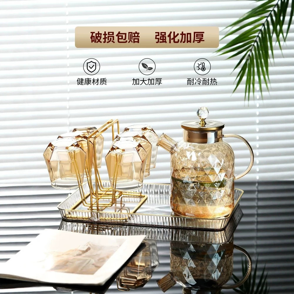 高颜值玻璃冷水壶耐高温耐热大容量凉水壶家用凉白开果汁水壶套装