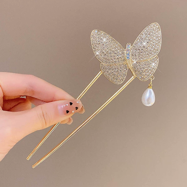 Full diamond butterfly hairpin about 14.3cm