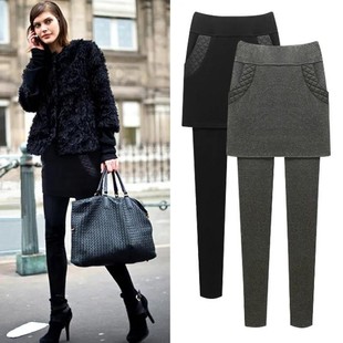 Autumn and Winter New European Station Fake Two-Piece Hip-Covering Culottes Large Size 100kg High-Waisted Leggings Pants Slim Warm Pants