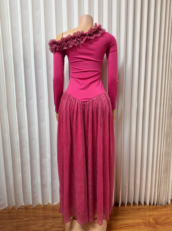 New Spring Retro Luxury Banquet Dress Slimming Long Sleeve Pleated Skirt Women's Fashion Dress_ecoleips.com