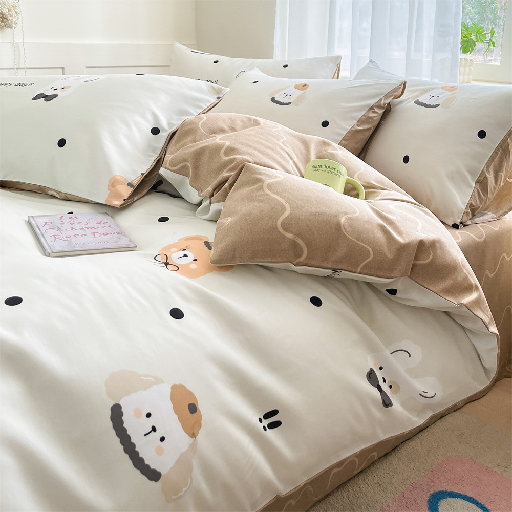 Algodón fresco no estático cuatro piezas de alta densidad ins viento dormitorio de estudiantes de dibujos animados cubierta de colcha de algodón A alto soporte de tres piezas