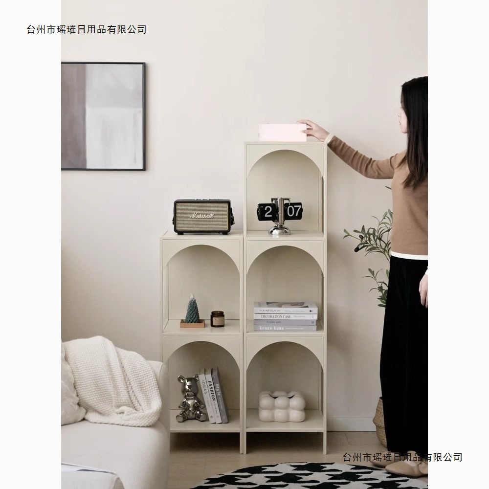 Creative Wrought Iron Living Room Floor-Standing Storage Rack Bookshelf Corner Bookcase Sundry Storage Display Rack Display Cabinet Cream Style