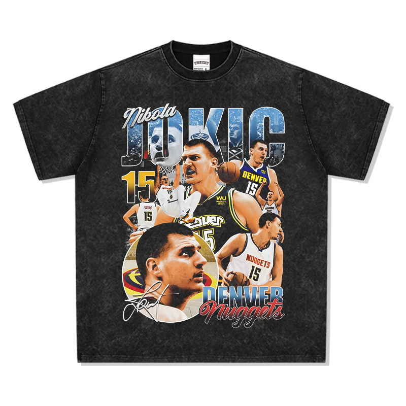 Yorkichi American Star camiseta callejera hip-hop marca de tendencia impresión retro hacer viejo lavado pesado suelto mangas cortas