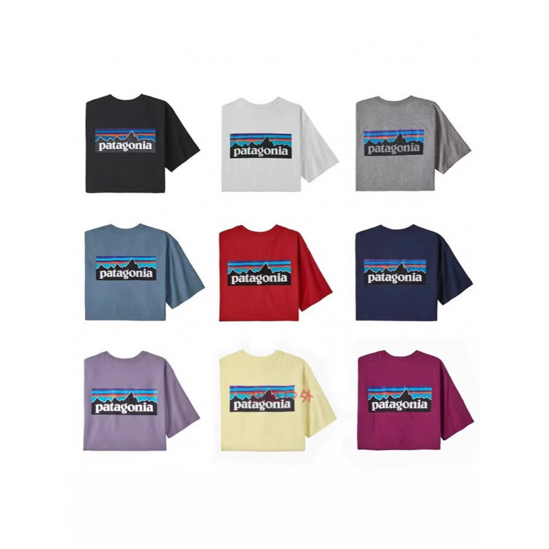 Pata Patagonia Outdoor Pure Cotton Short-Sleeved T-Shirt for Men and Women, Classic Mountain Print T-Shirt, Versatile