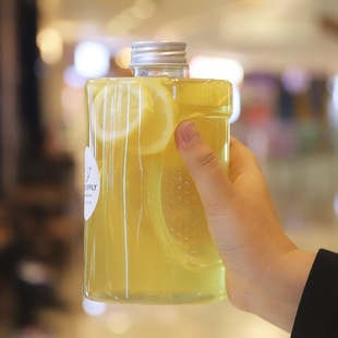 Milk Tea Bucket Turtle Sticker Transparent Bucket Trendy Water Bucket Beverage Cold Drink with Lid Fruit Tea Bucket Takeaway