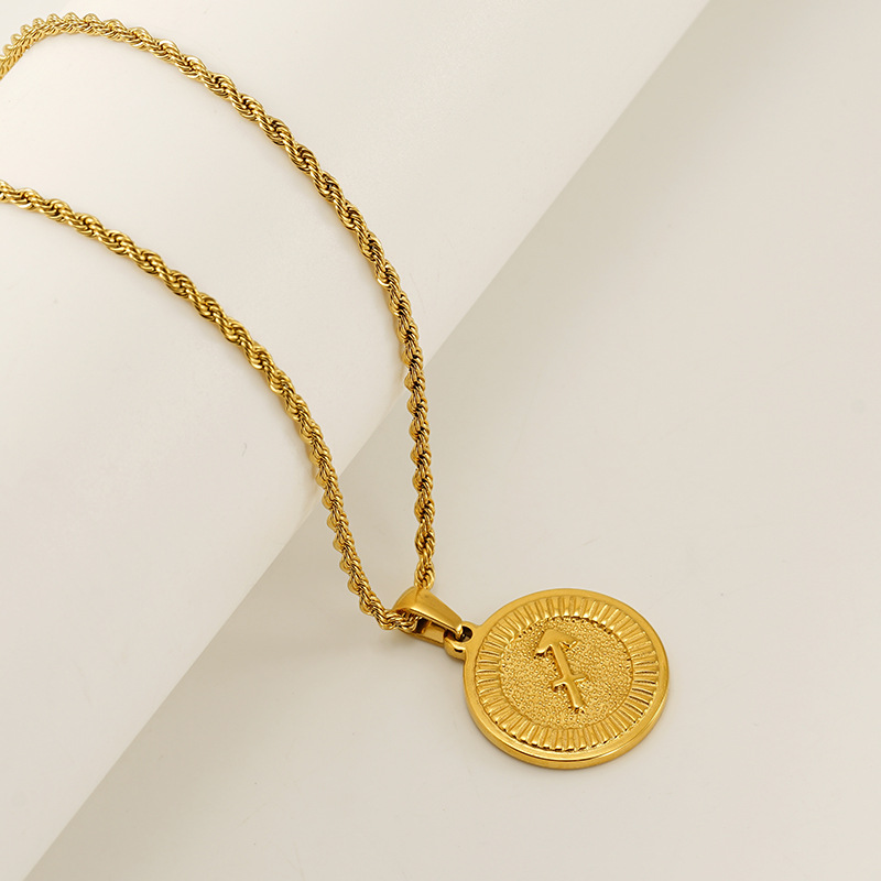 Europa y América transfronterizos acero titanio 12 constelaciones collar de moda moda redonda 18K colgante de acero inoxidable cadena clavícula