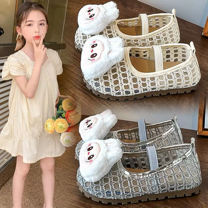 Лабубу Детские Сандалии Принцессы 2025 Новые Летние Детские Ажурные Туфли Модные Мягкие Подошвы Западный Стиль