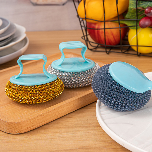 Non-damage pot cleaning ball, removable PET ball, household long handle cleaning brush, plastic steel dishwashing pot utensil wire ball, short handle