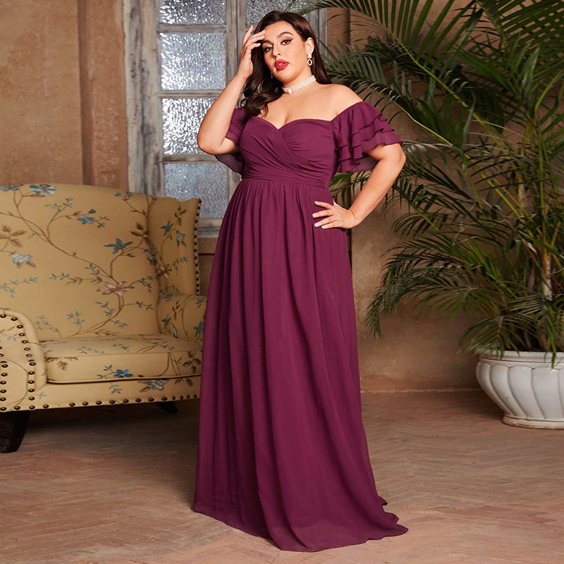 Foreign Trade off-shoulder Bridal Dress Bridesmaid Dress Large Sleeve Long Chiffon Loose Formal Cocktail Evening Dress