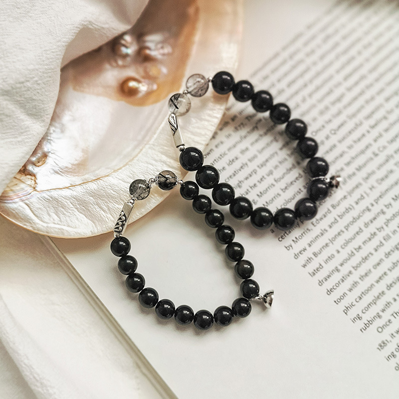 Obsidian Crystal Couple Bracelet Pair of Inductive Vibration Black Hair Crystal Bracelet Gift