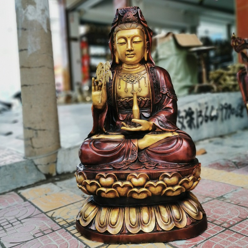 大号彩绘铜观世音铜像摆件乘龙骑龙观音水月观音佛像家居佛堂摆件