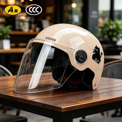 Motosiklet kaskı (dəbilqə): helmet for electric vehicles and motorcycles - glossy-double-mirror-model-khaki-cool-black-catsunshade-hidden-inner-mirrorlong-lensapproximately-185cm-in-length