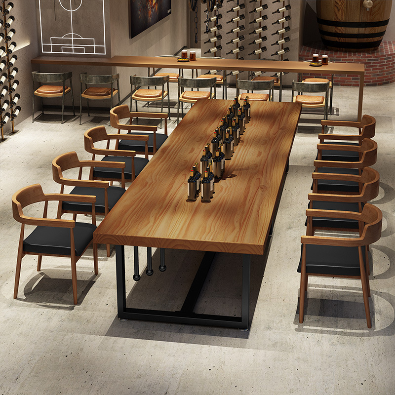 Solid Wood Modern Office Table and Chair Combination Household Iron Small Apartment Bar Restaurant Hotel Meeting Table