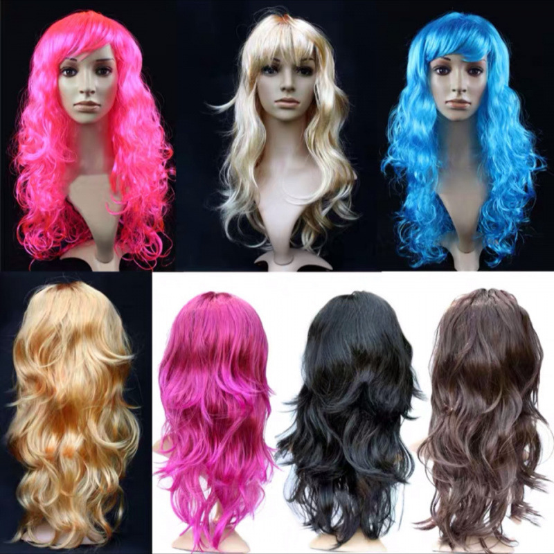 Color wave wig set trembles live KTV big curly hair party funny long wave wig props
