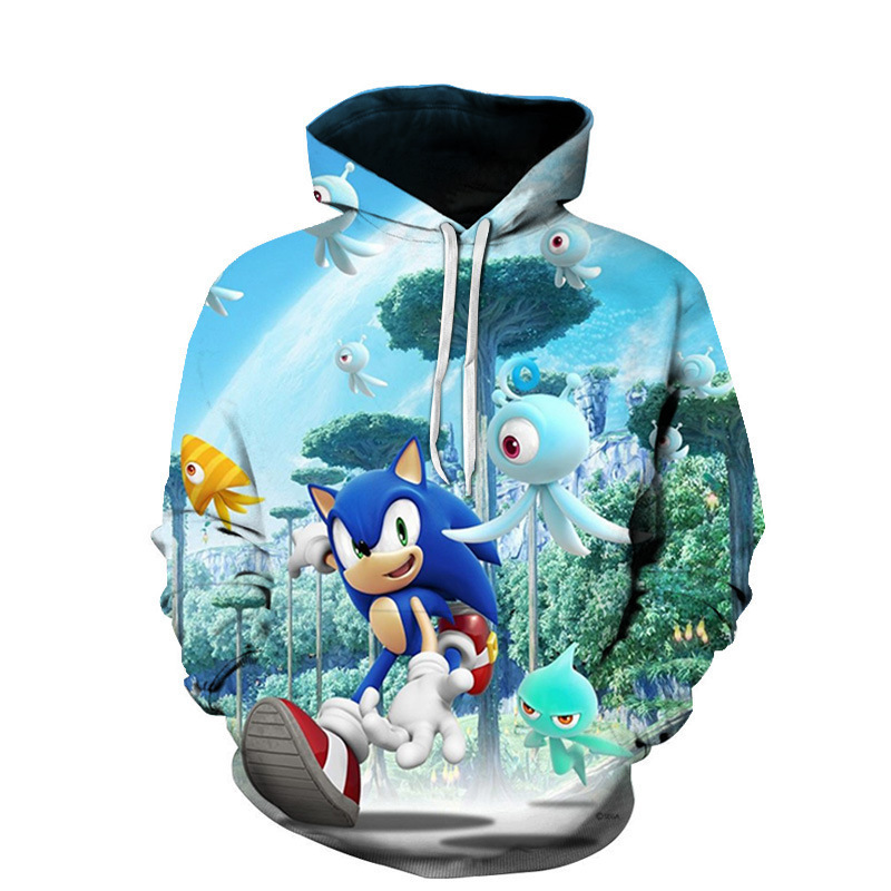 Amazon Trendy Spring and Autumn Sonic 3D Digital Printed Loose Sweater Children's Hoodie Baseball Suit