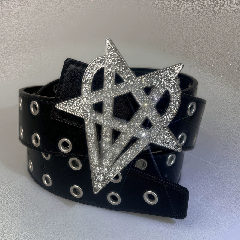 Ремень punk style, пряжка со стразами 2 карата, европейский стиль — чёрный 115/120 см