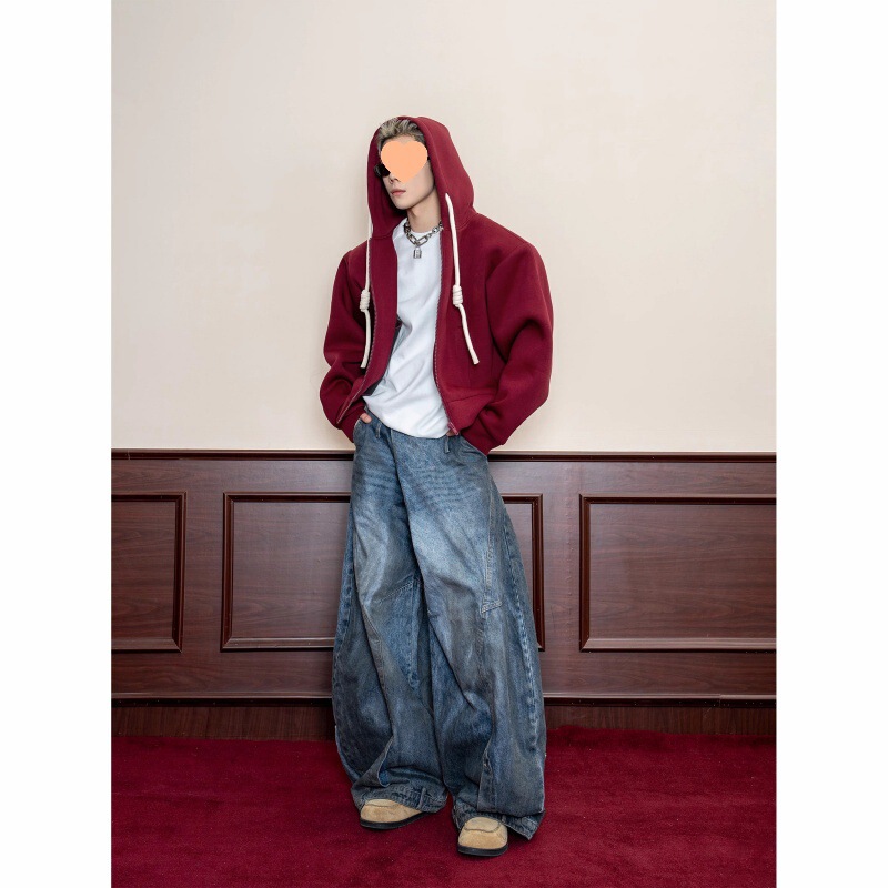 Burgundy Solid Color Cardigan Zipper Versatile Sweatshirt Loose Trendy Jacket Unisex Autumn Winter Couple Outfit Trendy Gray Burgundy Solid Color Cardigan Zipper Versatile Sweatshirt Loose Trendy Jacket Unisex Autumn Winter Couple Outfit Trendy Gray